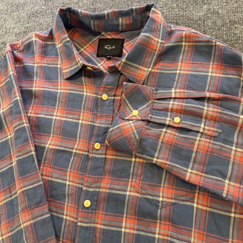 Rails Wyatt Mens XXL Plaid Button Down Shirt Blue Faded Red Cream Cotton RM-128